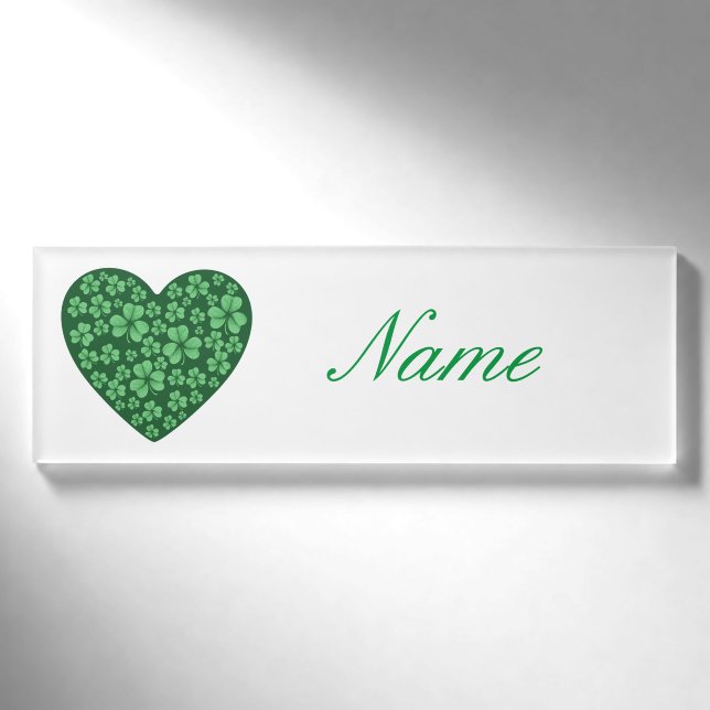 Badge D'identification Journée de la St Patrick du Coeur vert Shamrock (Devant)