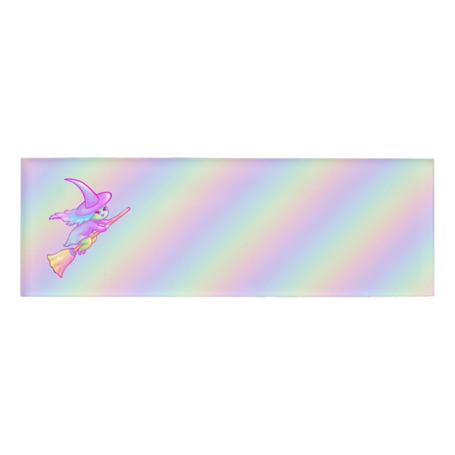 Badge D'identification Joyeuse sorcière qui vole sur un dessin à base de  (Devant)