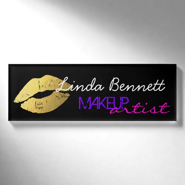 Badge D'identification Lèvres à la mode d'or pour le maquilleur (Devant)