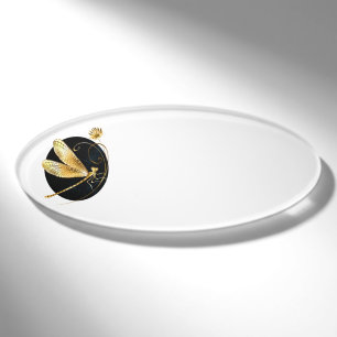 Badge D'identification libellule d'or en cercle noir