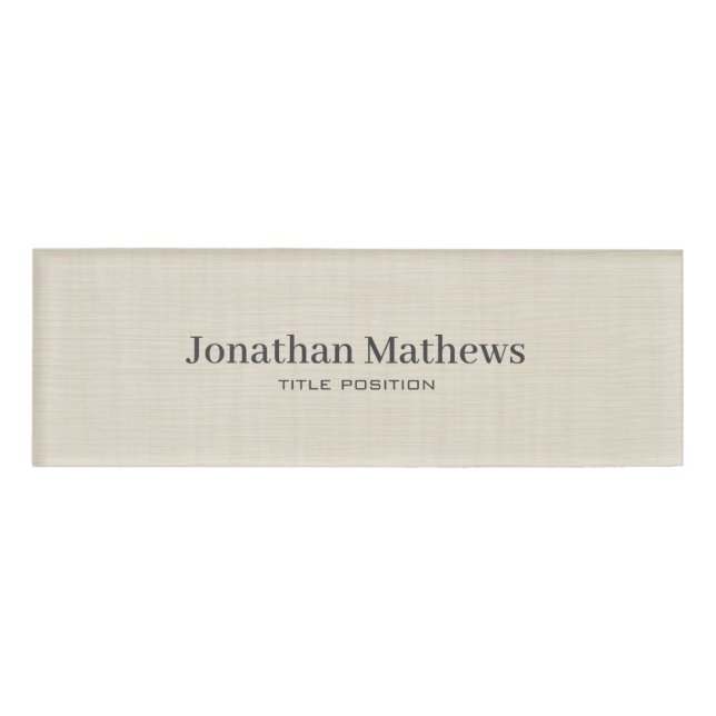 Badge D'identification Linge Beige Crème Texture Simple Élégant Monogramm (Devant)