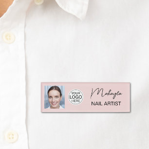 Badge D'identification Logo de photo de l'artiste ongulaire écriture rose