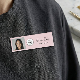 Badge D'identification Logo de script rose Blush Photo Coiffeur