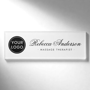 Badge D'identification Logo personnalisé élégant script blanc magnétique
