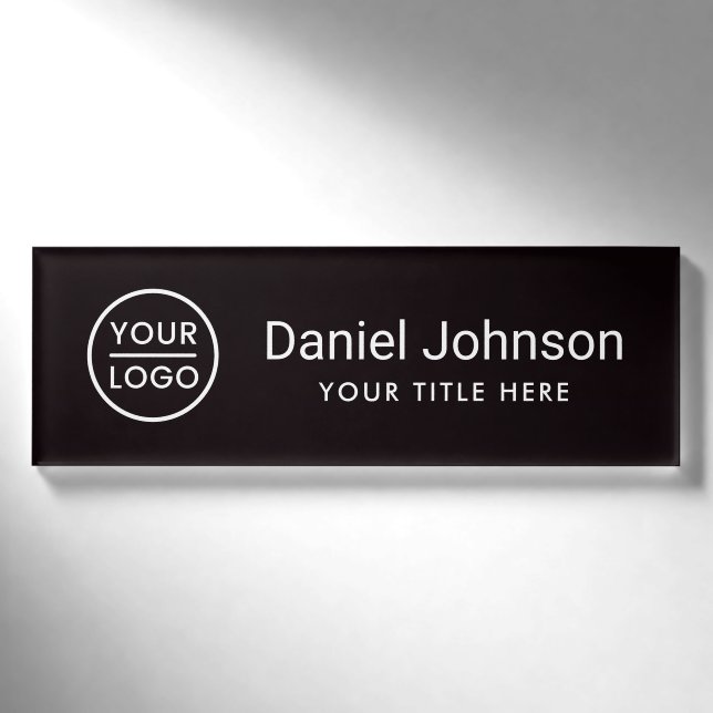 Badge D'identification Logo personnalisé noir nom magnétique professionne (Devant)