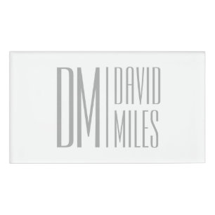 Badge D'identification Logo Stylish Minimal & Modern Grey Initiales & Nom