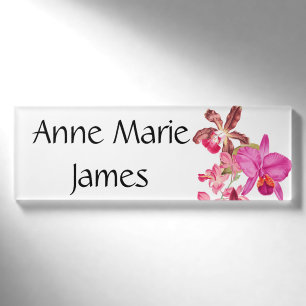 Badge D'identification L'orchidée tropicale fleurit l'étiquette nommée