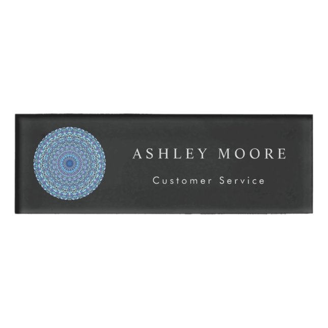 Badge D'identification Mandala floral bleu-clair (Devant)