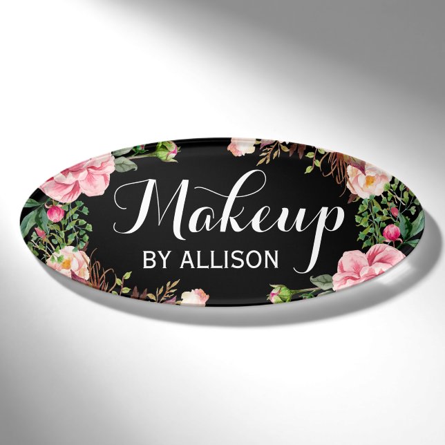 Badge D'identification Maquillage Artiste Beauté Salon Classy Floral Enve (Devant)