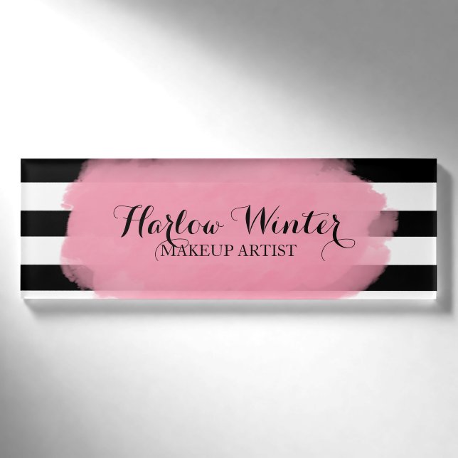 Badge D'identification Maquilleur chic de blanc de noir de rose de (Devant)