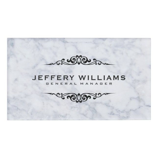 Badge D'identification Marbre gris Imprimer Flèches noires Cadre (Devant)