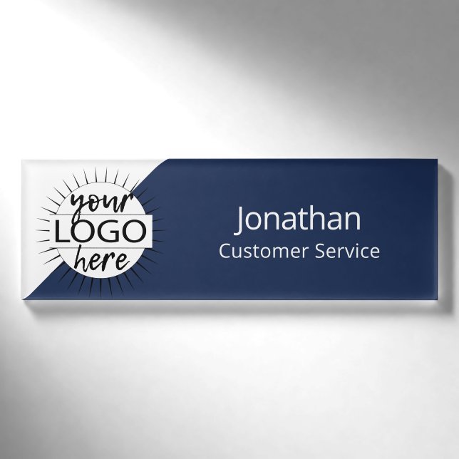 Badge D'identification Marine Blue Modern Custom Logo Magnet Employé Pers (Devant)