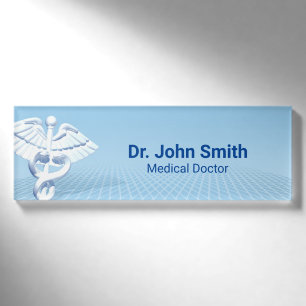 Badge D'identification Médicale blanc 3D Caduceus Blue Design