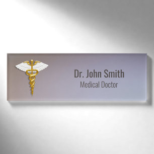 Badge D'identification Médicale Elegant Gold Caduceus ailes blanches