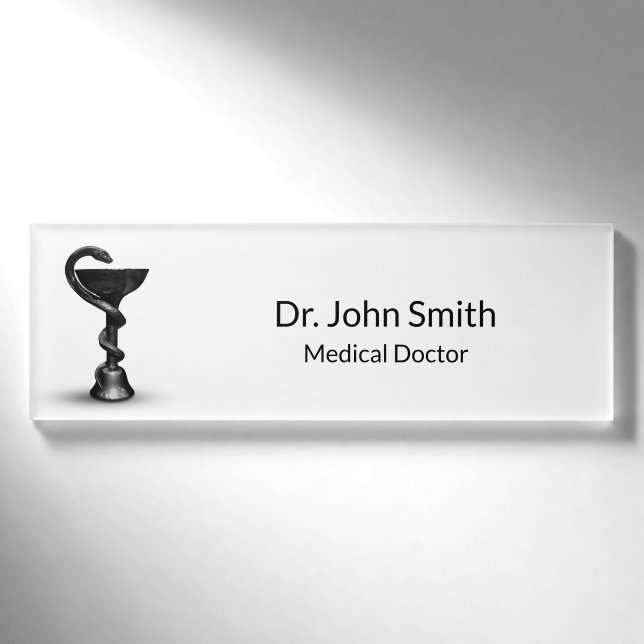 Badge D'identification Médicale Snake Bowl Black Hygieia White Caduceus (Devant)
