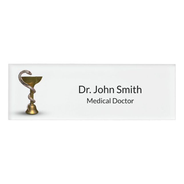 Badge D'identification Médicale Snake Bowl Bronze Hygieia White Caduceus (Devant)