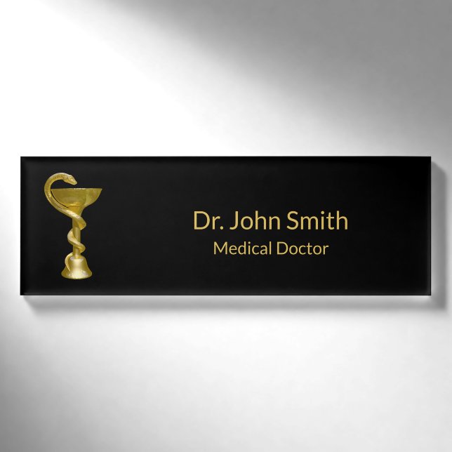 Badge D'identification Médicale Snake Bowl Classy Hygieia Gold Caduceus (Devant)