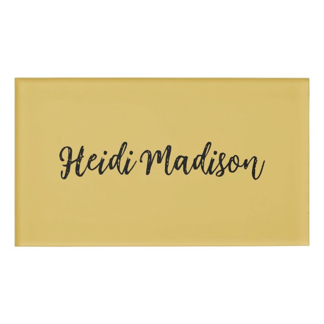 Badge D'identification Moderne Elégant Plaque Simple Couleur Or Calligrap (Devant)