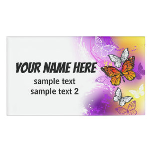 Badge D'identification Monarch Butterflies on Purple Background