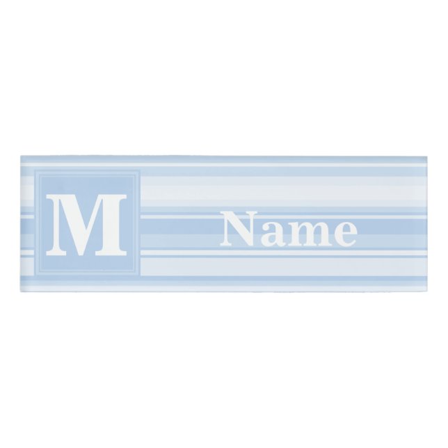 Badge D'identification Monogramme Bleu rayures (Devant)