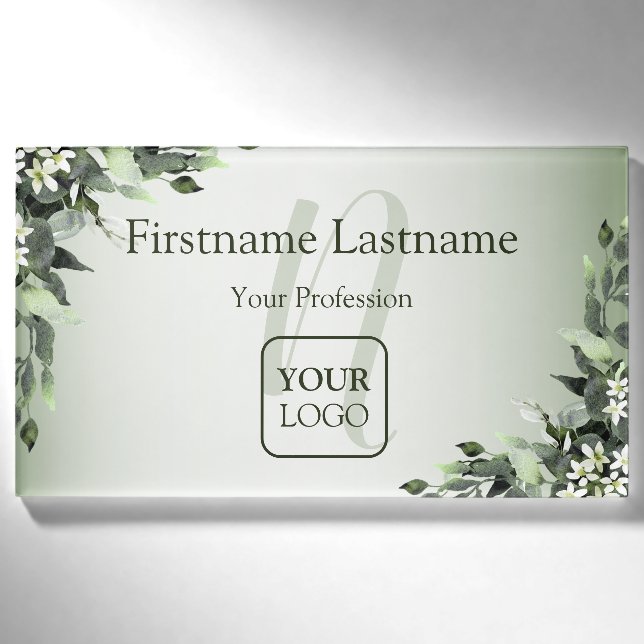 Badge D'identification Monogramme Custom Logo Verdure Floral Feuilles (Devant)