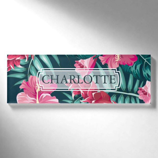 Badge D'identification Monogramme d'été exotique Floral (Devant)