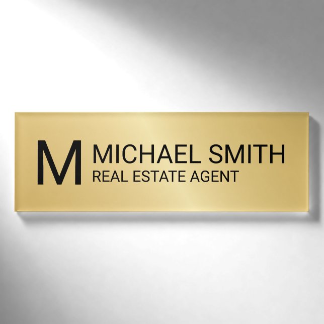 Badge D'identification Monogramme et nom personnalisés Gold Professional (Devant)