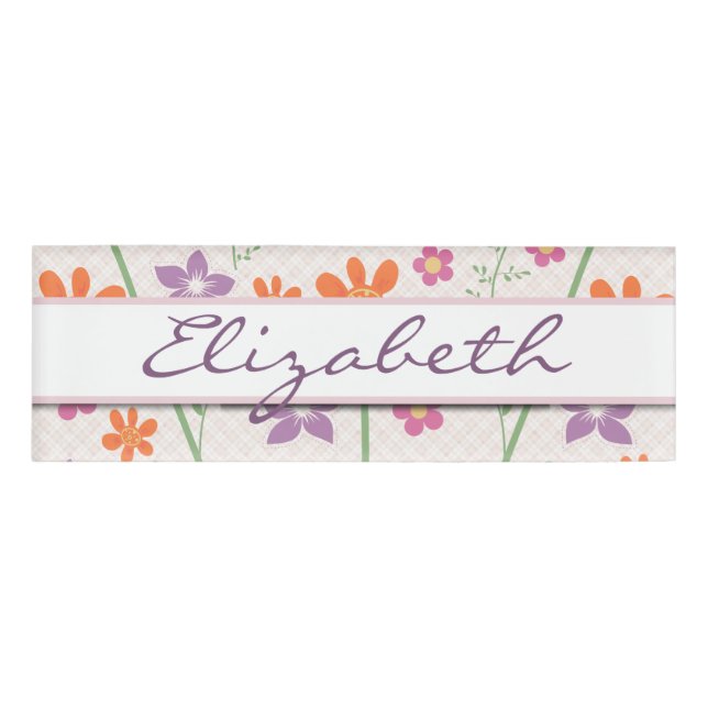 Badge D'identification Monogramme floral chic de conception de motif (Devant)