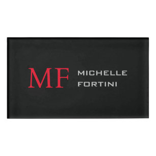 Badge D'identification Monogramme minimaliste moderne initial Noir clair