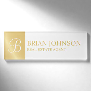 Badge D'identification Monogramme personnalisé blanc et or et