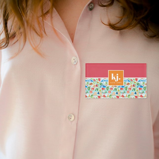 Badge D'identification Monogramme stylé d'été amusant (Créateur téléchargé)