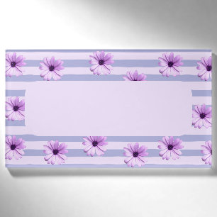 Badge D'identification Motif à rayures pastel avec des marguerites