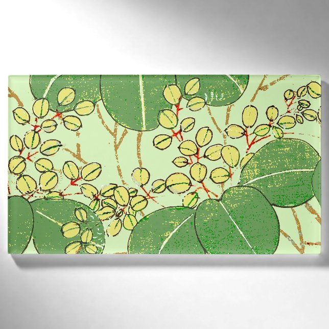 Badge D'identification Motif d'art botanique floral de la feuille japonai (Devant)