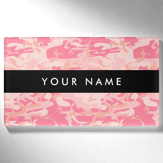 Badge D'identification Motif de camouflage rose, Votre nom, Personnaliser (Devant)