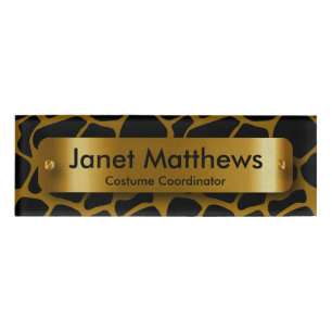 Badge D'identification Motif Gold & Black Giraffe avec plaque Étiquette G