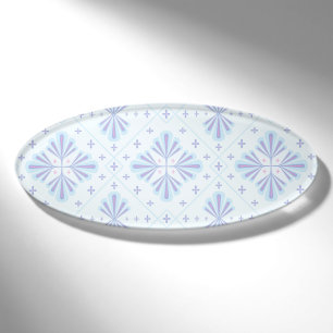 Badge D'identification Motif répétitif floral géométrique bleu pastel