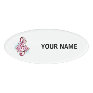 Badge D'identification Musical treble clef notes with sakura flowers