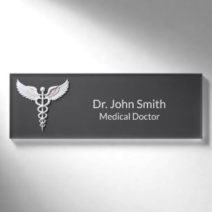 Badge D'identification Nettoyer blanc détaillé Caduceus Médicale gris cha