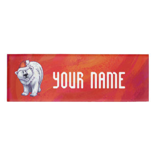 Badge D'identification Noël de l'ours polaire sur le rouge