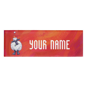Badge D'identification Noël des moutons sur rouge