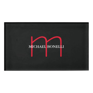 Badge D'identification Noir moderne rouge monogramme professionnel