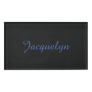 Badge D'identification Noir Neutre & Bleu Plaine Élégant Moderne Nom prop