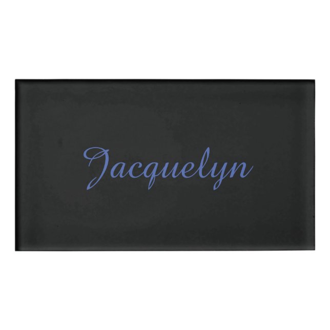 Badge D'identification Noir Neutre & Bleu Plaine Élégant Moderne Nom prop (Devant)