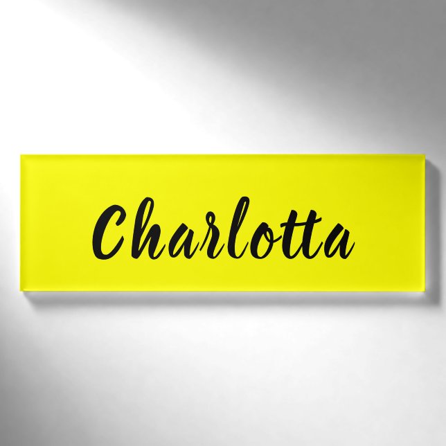 Badge D'identification Nom de personnalisation noir | Couleur jaune néon (Devant)