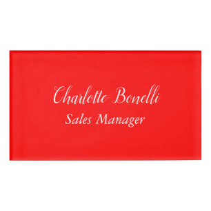 Badge D'identification Nom d'écriture minimaliste professionnelle rouge