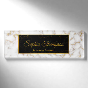 Badge D'identification Nom élégant moderne de marbre d'or blanc -