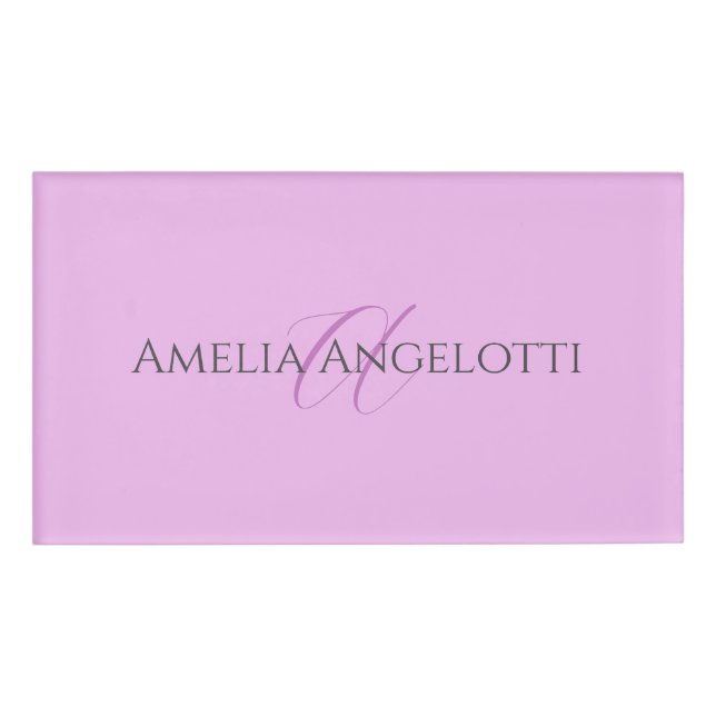 Badge D'identification Nom Monogramme Lettre initiale Orchid & Lilac (Devant)