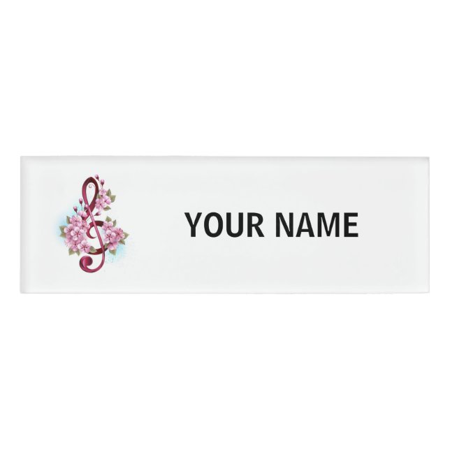 Badge D'identification Notes de clef musicale en treble avec des fleurs S (Devant)
