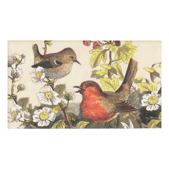 Badge D'identification Oiseaux de printemps Robin Oiseaux rouges (Devant)