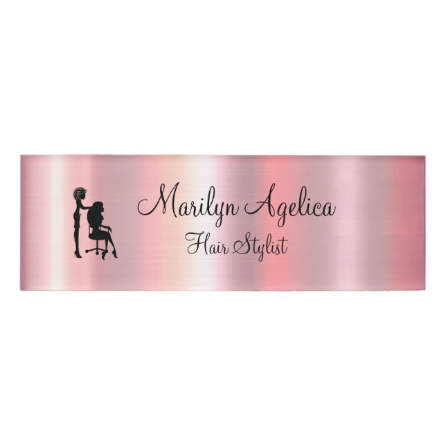 Badge D'identification Or rose de coiffeur chic (Devant)